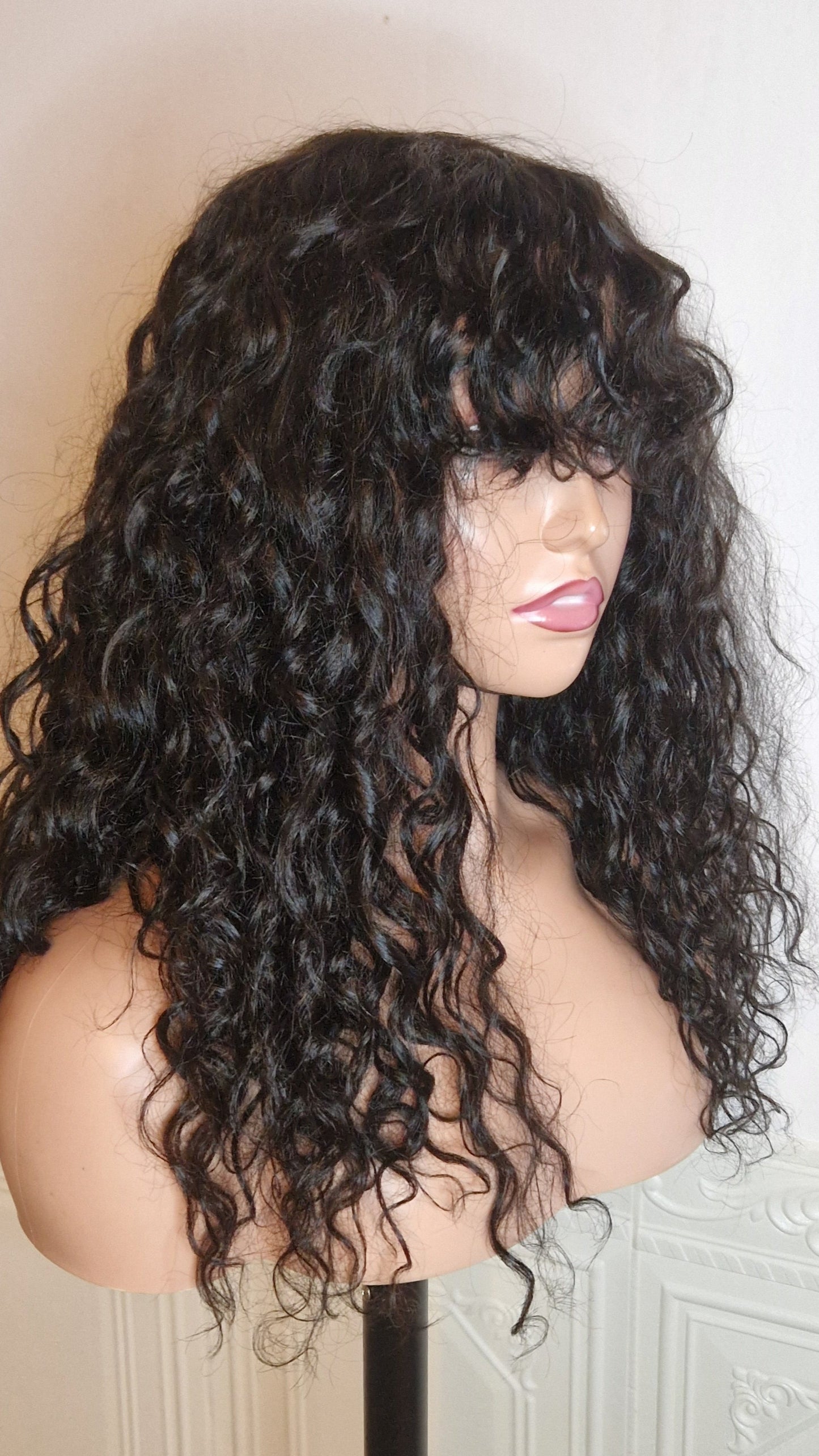 Briana Wig with Deep Curl - With Bangs 100% Human Hair - 18"= 45cm