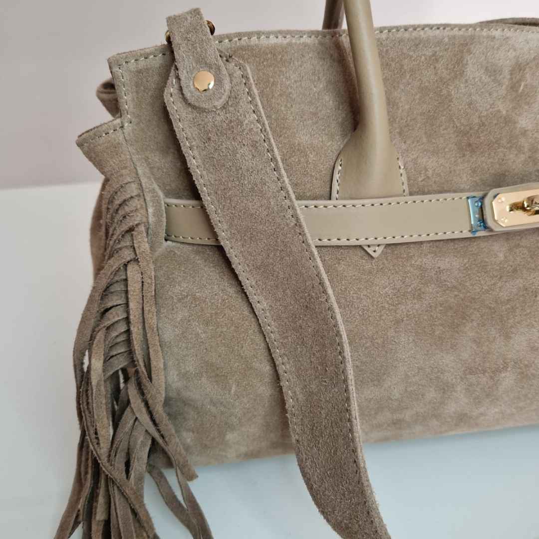 Hand and Shoulder Bag "Celine" in Suede and Genuine Leather - Made in Italy