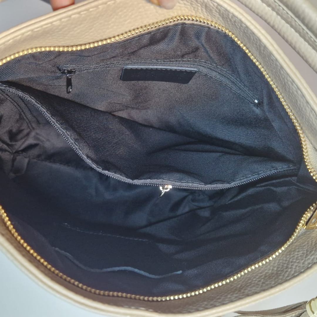 Borsa a Spalla "Samanta" - Vera Pelle - Made in Italy - Taupe chiaro