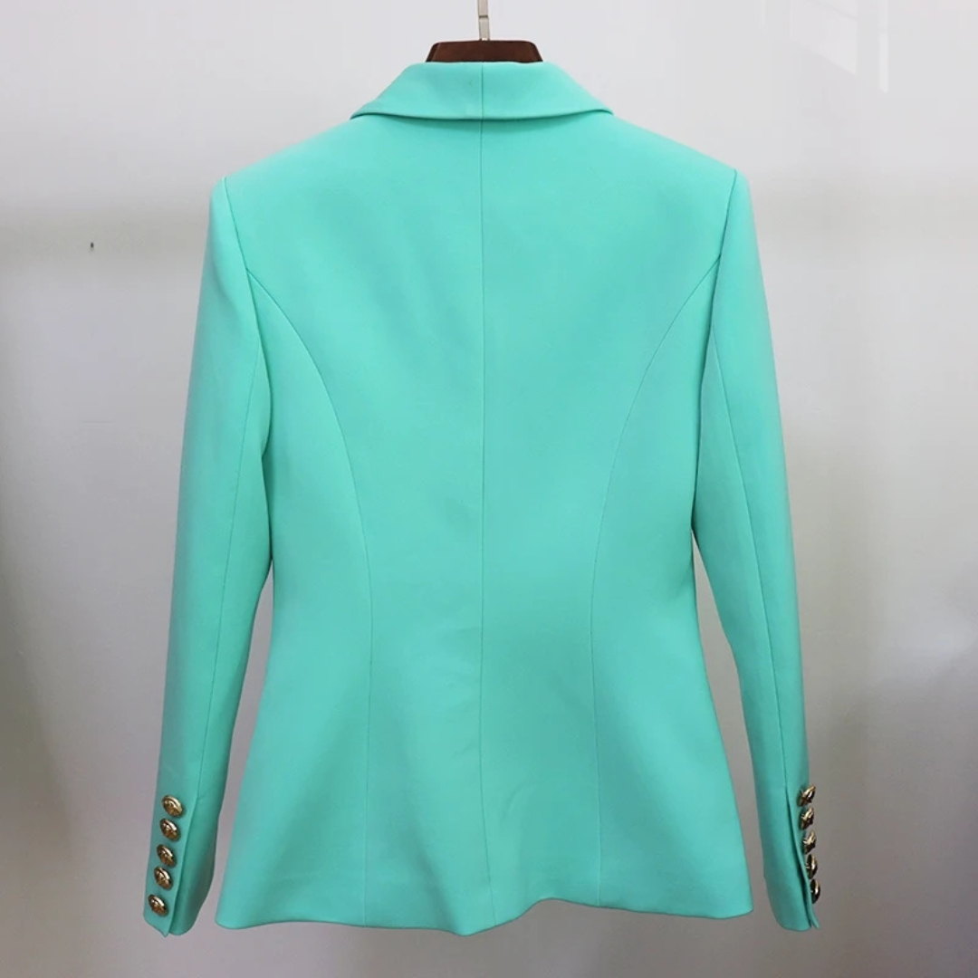 Double Breasted Blazer - Slim Elegant Jacket - Lion Buttons with Shawl Collar