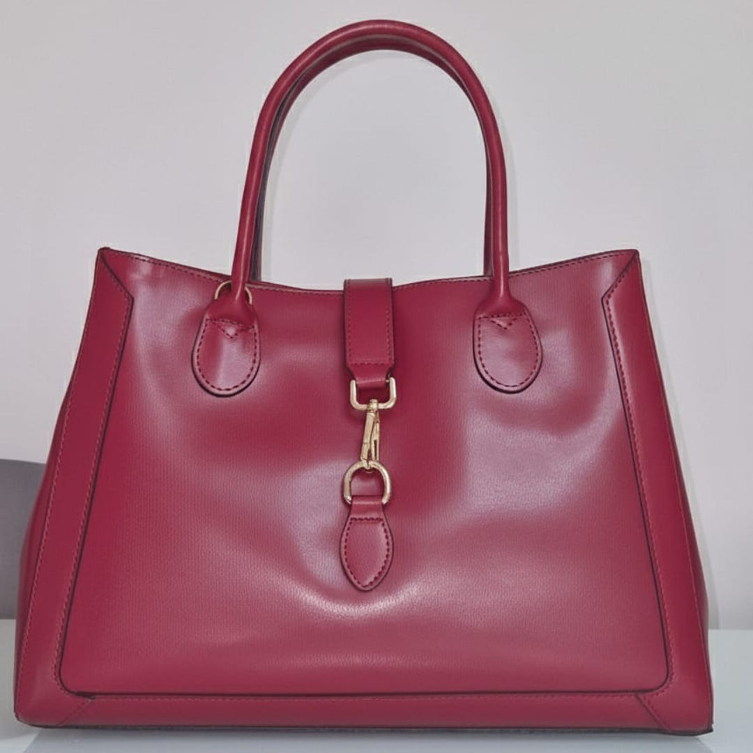 Bolso "Chloe" piel auténtica lisa color cuero - Hecho en Italia