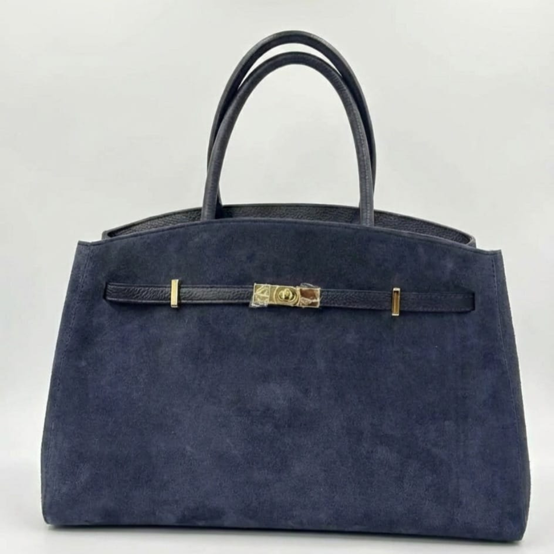 Borsa " Sonia" Vera Pelle Camoscia Bleu - Made in Italy