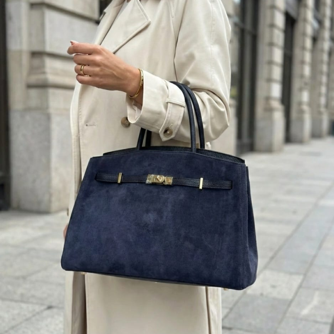 Borsa " Sonia" Vera Pelle Camoscia Bleu - Made in Italy