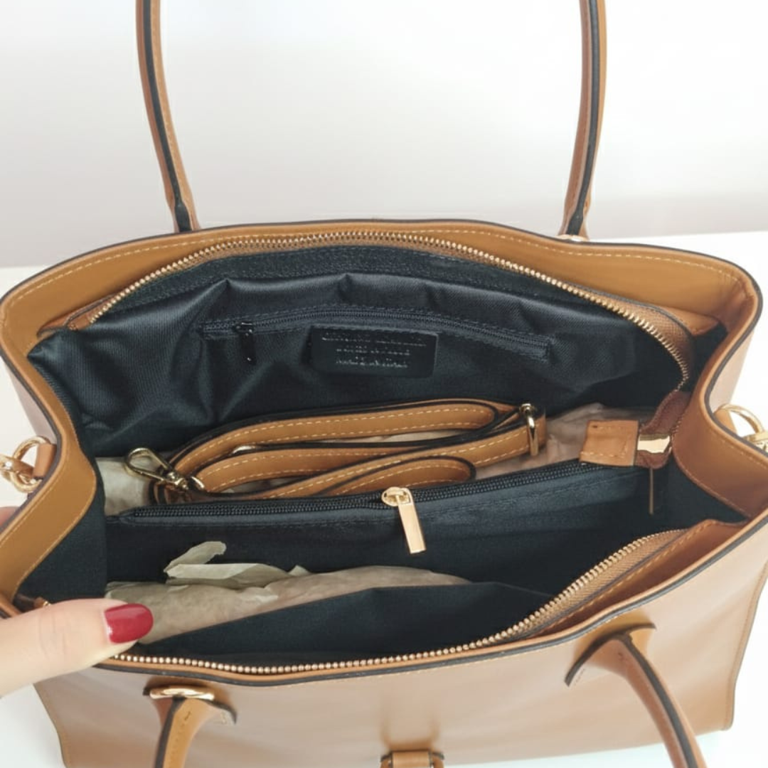 Borsa "Chloe" Vera Pelle Liscia cuoio - Made in Italy