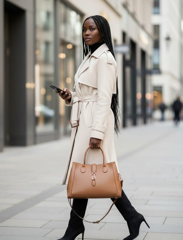 Borsa tote CHLOE in vera pelle liscia cuoio — artigianato italiano