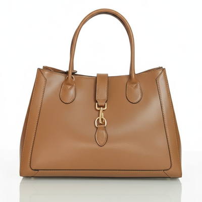 Bolso tote CHLOE de piel auténtica lisa color cuero — artesanía italiana