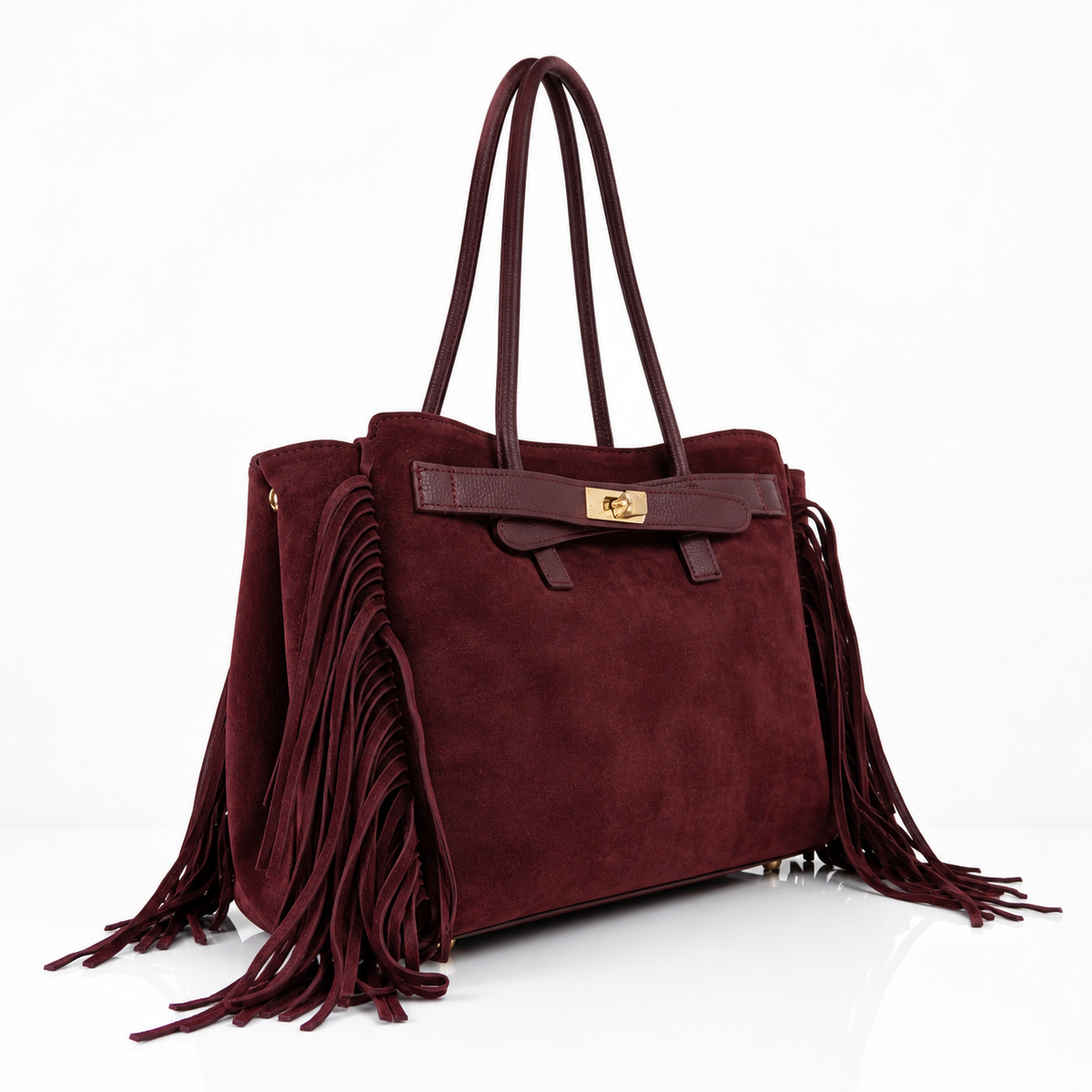 VALE — Borsa a spalla in camoscio e pelle bordeaux, Made in Italy