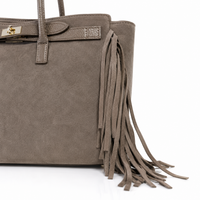Borsa a Spalla VALE in Camoscio e Pelle Made in Italy - Taupe