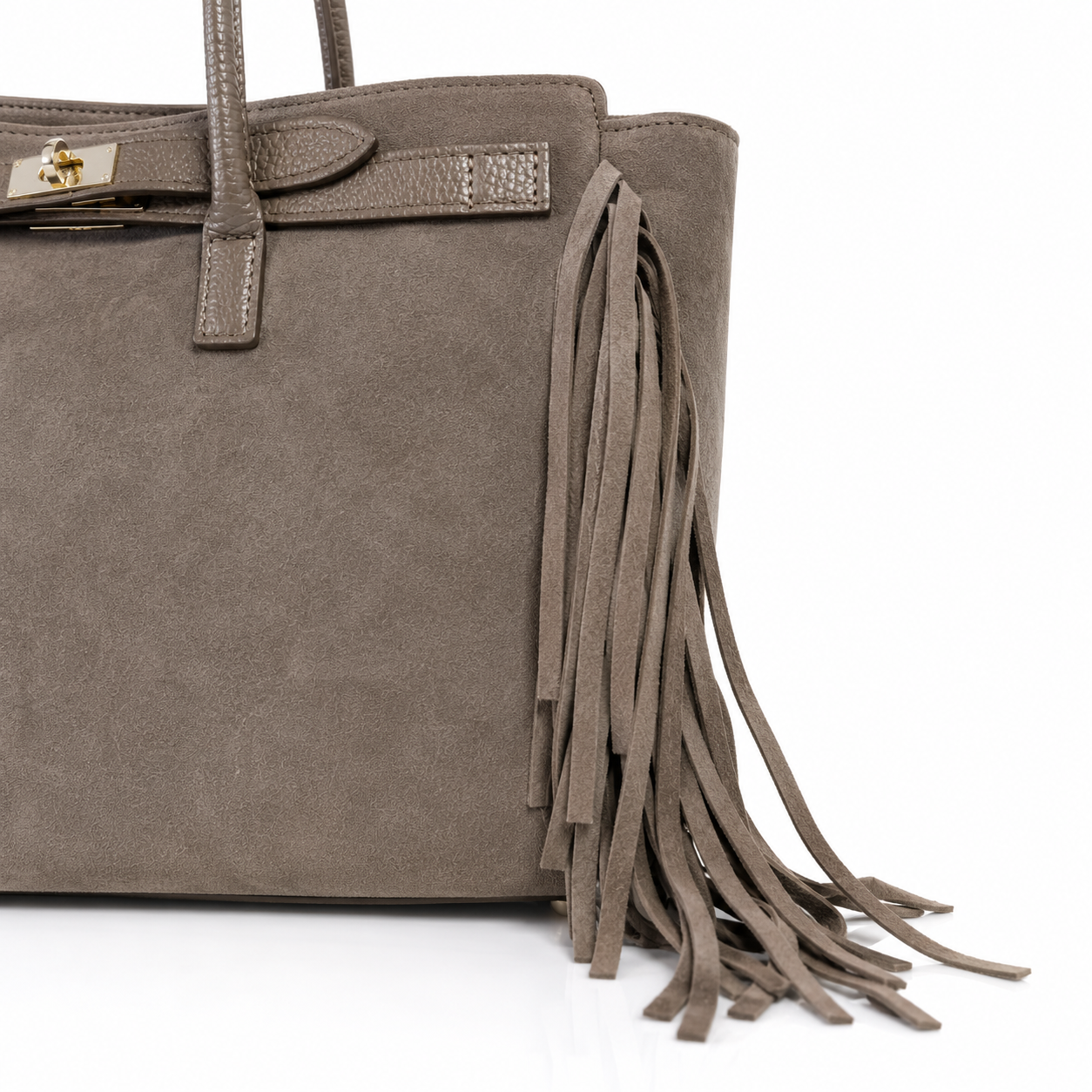 Borsa a Spalla VALE in Camoscio e Pelle Made in Italy - Taupe