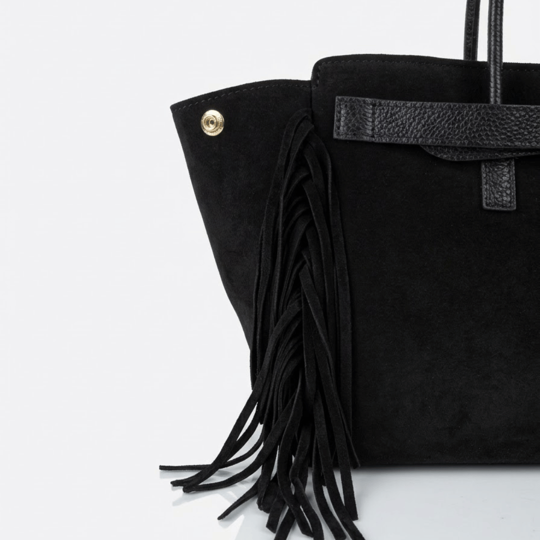 VALE — Borsa in Camoscio e Pelle Togo, Made in Italy - Nera