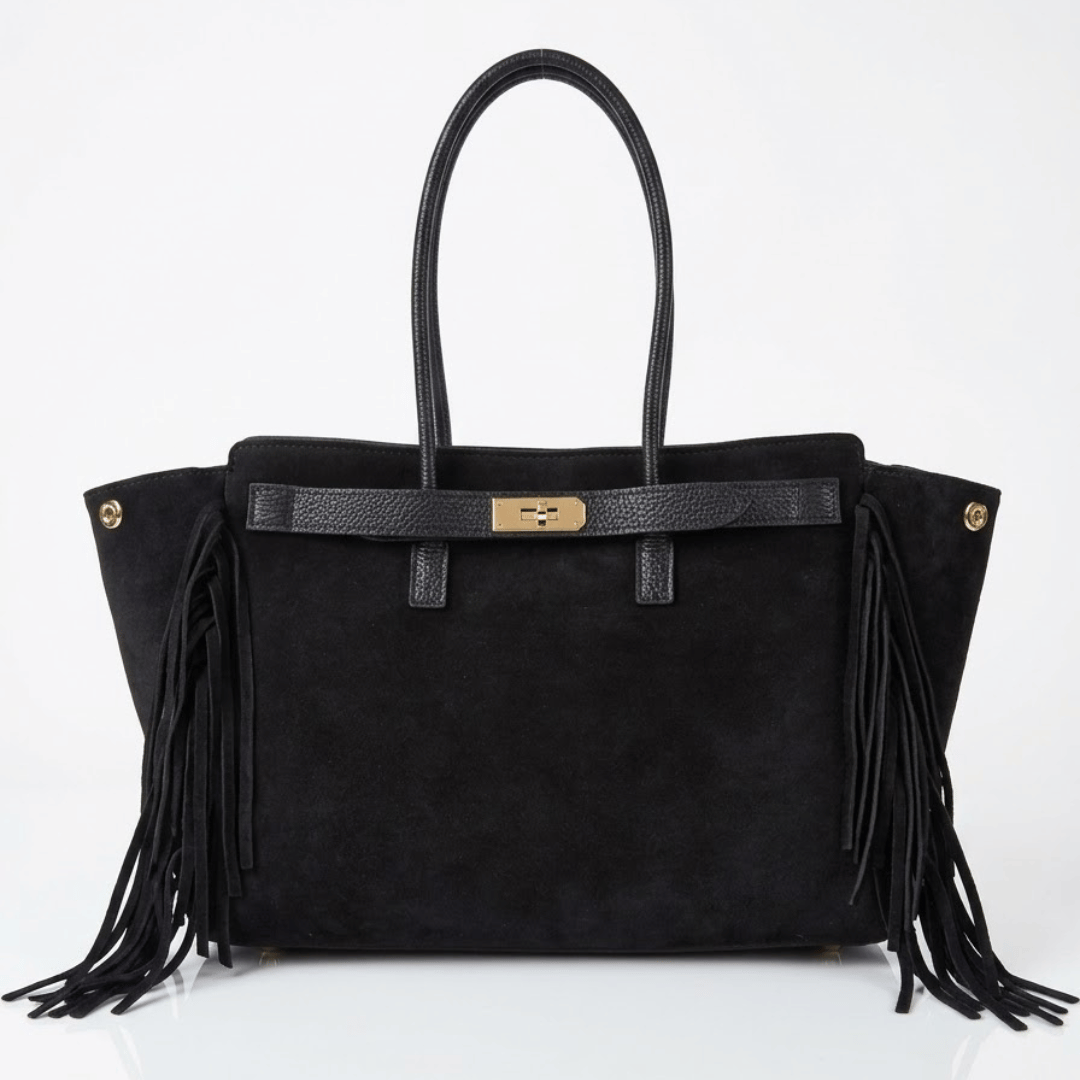 VALE — Borsa in Camoscio e Pelle Togo, Made in Italy - Nera