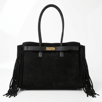VALE — Borsa in Camoscio e Pelle Togo, Made in Italy - Nera