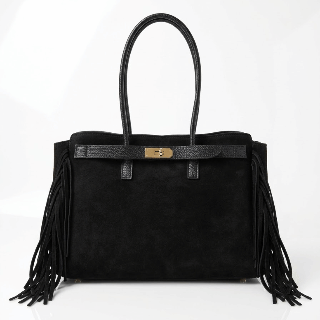 VALE — Borsa in Camoscio e Pelle Togo, Made in Italy - Nera