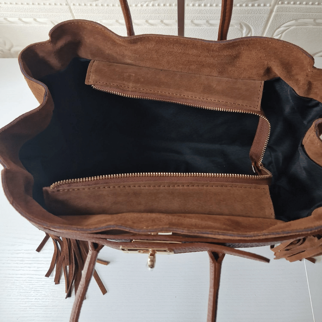 VALE — Borsa in Camoscio e Pelle Togo, Made in Italy - Cuoio