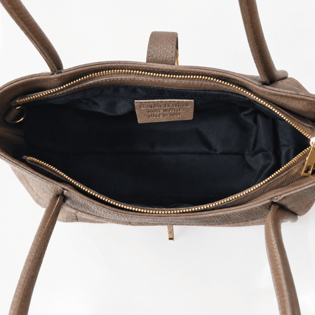 NAOMI — Borsa Media in Pelle e Camoscio Stampato, Made in Italy - Testa di Moro