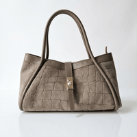 NAOMI — Borsa Media in Pelle e Camoscio Stampato, Made in Italy - Taupe