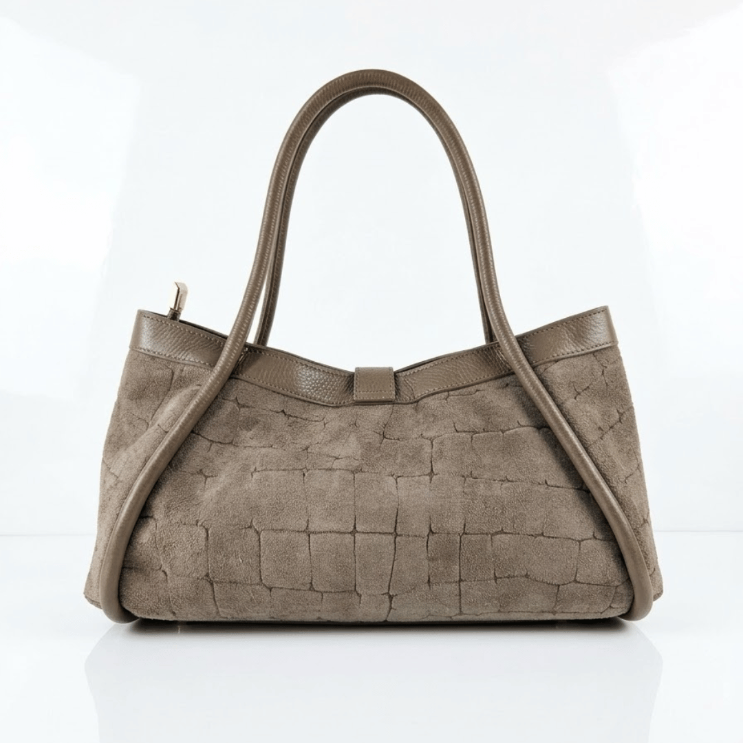 NAOMI — Borsa Media in Pelle e Camoscio Stampato, Made in Italy - Taupe
