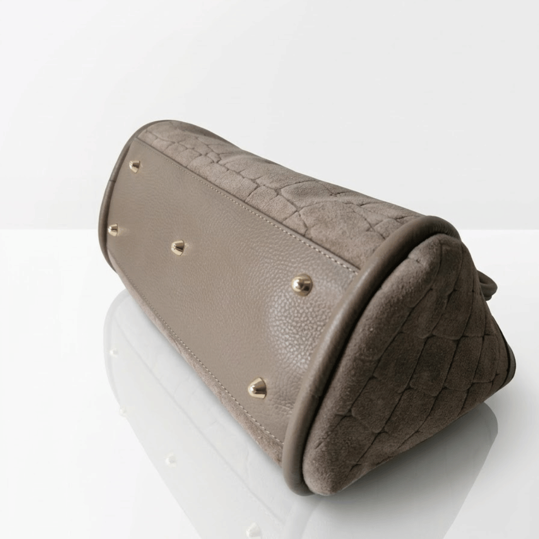 NAOMI — Borsa Media in Pelle e Camoscio Stampato, Made in Italy - Taupe