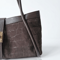 NAOMI — Borsa Media in Pelle e Camoscio Stampato, Made in Italy - Testa di Moro