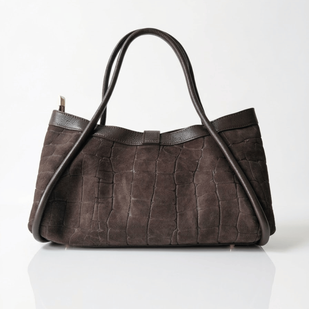 NAOMI — Borsa Media in Pelle e Camoscio Stampato, Made in Italy - Testa di Moro