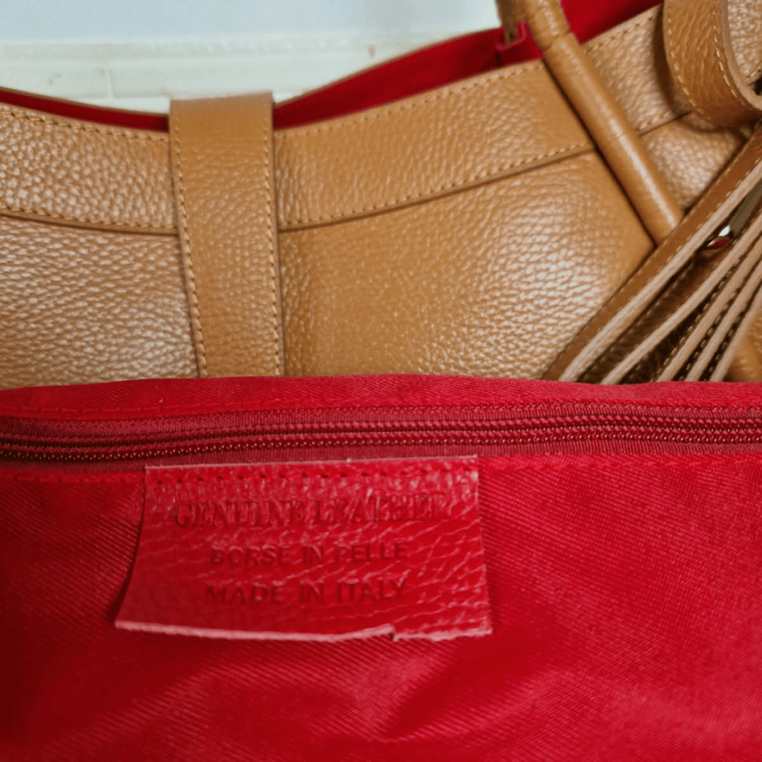 Borsa a mano e spalla "Naomi" Vera Pelle - Made in Italy - Cuoio - SP Style Boutique