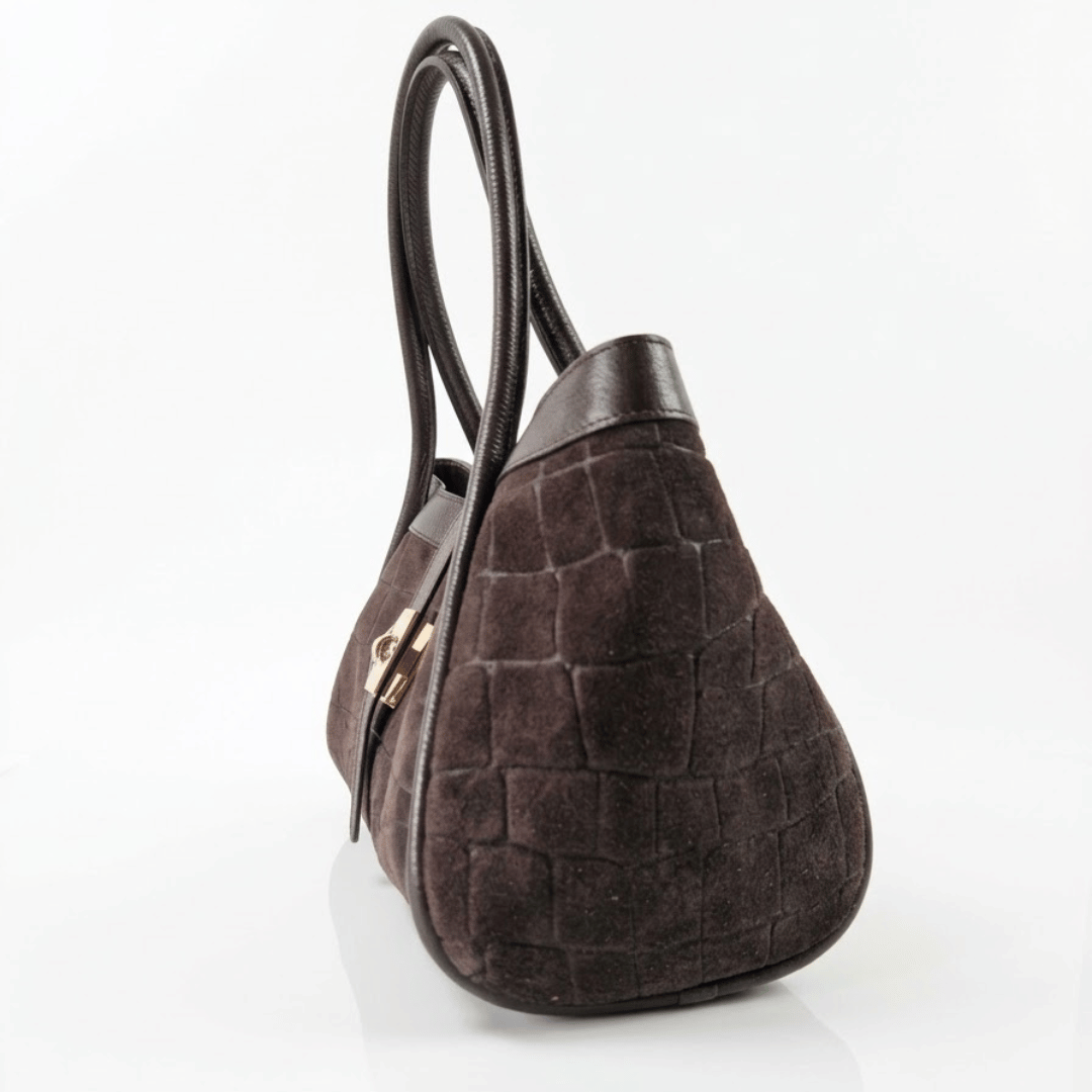 NAOMI — Borsa Media in Pelle e Camoscio Stampato, Made in Italy - Testa di Moro