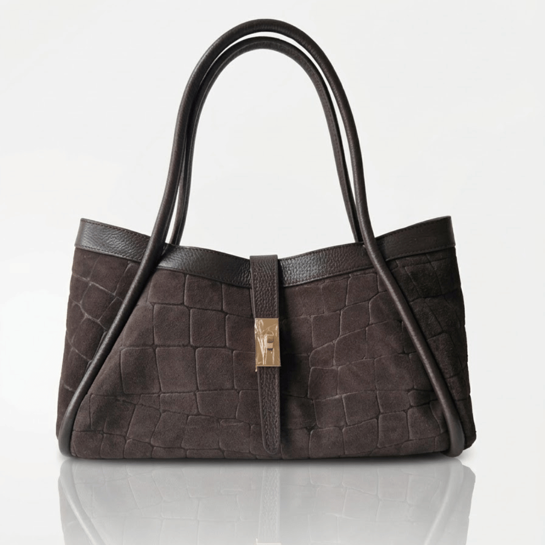 NAOMI — Borsa Media in Pelle e Camoscio Stampato, Made in Italy - Testa di Moro
