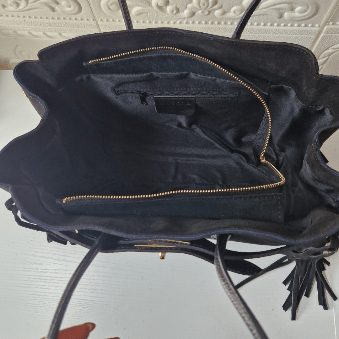 VALE — Borsa in Camoscio e Pelle Togo, Made in Italy - Nera