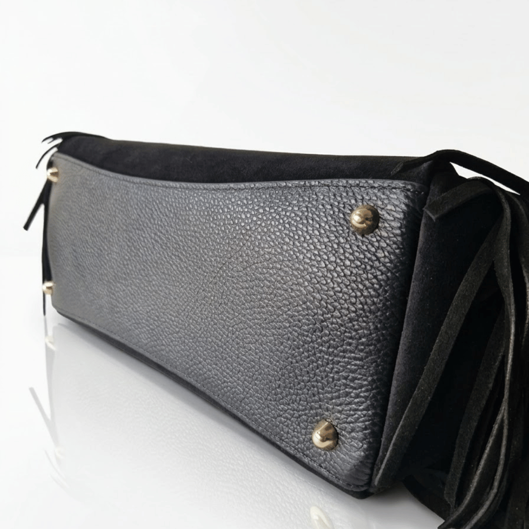 VALE — Borsa in Camoscio e Pelle Togo, Made in Italy - Nera