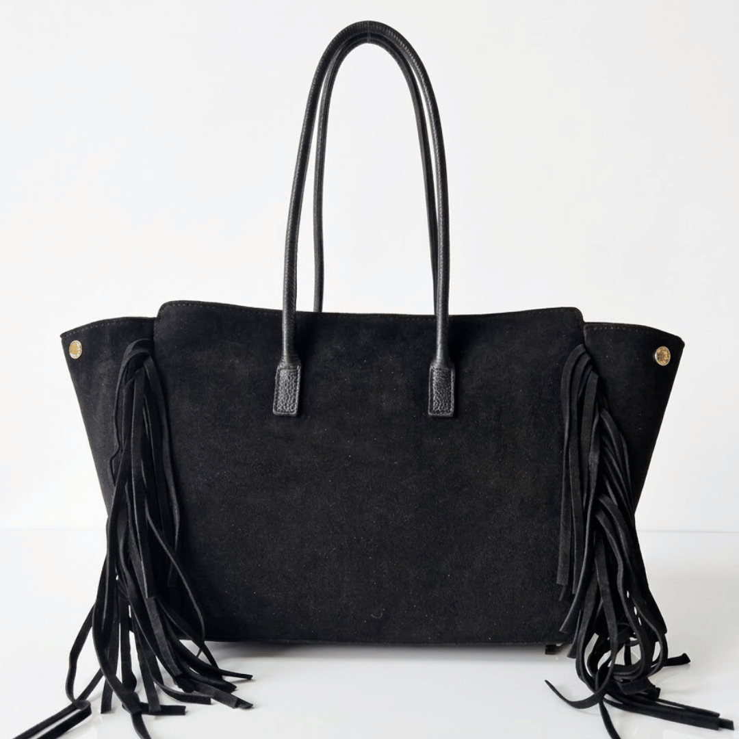VALE — Borsa in Camoscio e Pelle Togo, Made in Italy - Nera