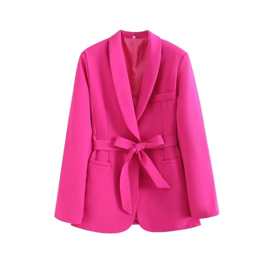 Elegant Women's Blazer - 2 Piece Set with Belt - Casual High Waist Pants