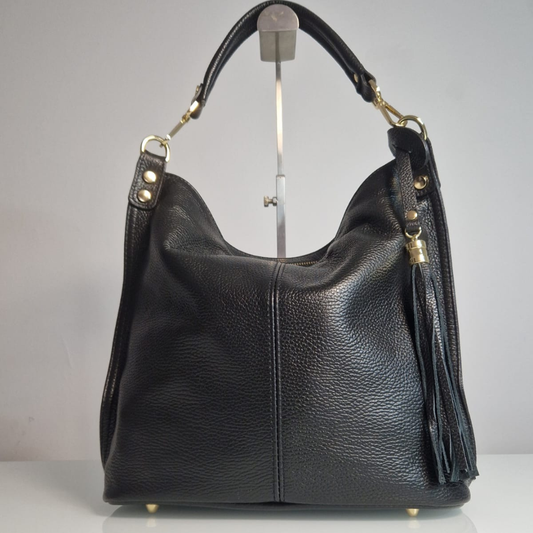 Borsa a Spalla "Samanta" - Vera Pelle - Made in Italy - Nero