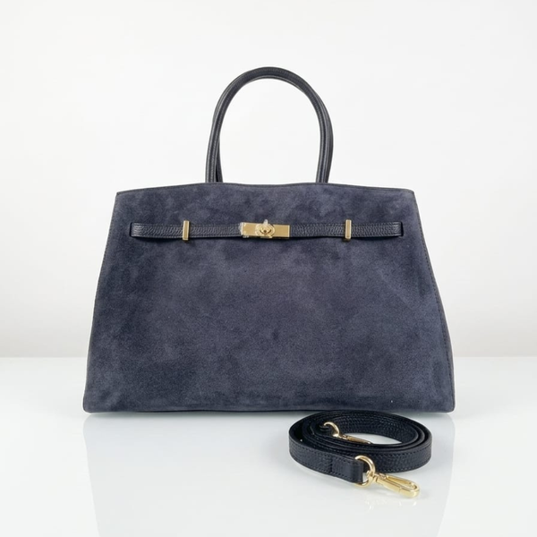 Borsa Tote SONIA Vera Pelle Camoscia  - Blu - SP Style Boutique