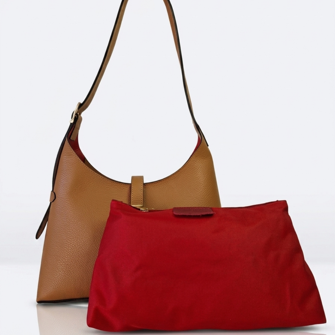 Borsa Evelin in Pelle Cuoio con Pochette Rossa | SP Style Boutique"