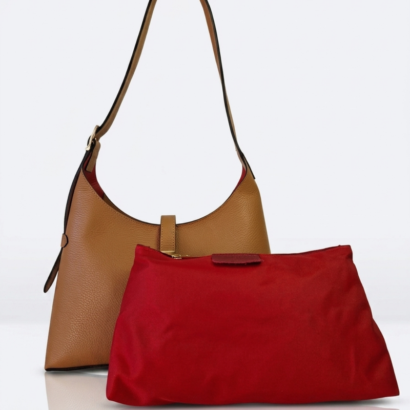Borsa Evelin in Pelle Cuoio con Pochette Rossa | SP Style Boutique"
