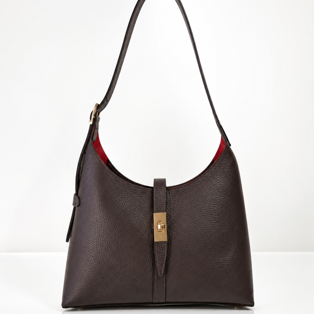 Borsa Evelin in Pelle testa di moro con Pochette Rossa | SP Style Boutique"