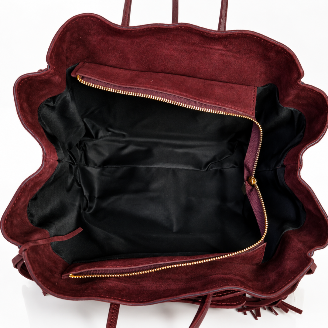 Bolso de mano CELINE de ante y piel auténtica - Borgoña