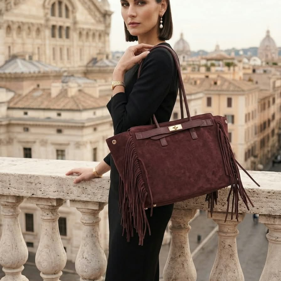 Bolso de mano CELINE de ante y piel auténtica - Borgoña