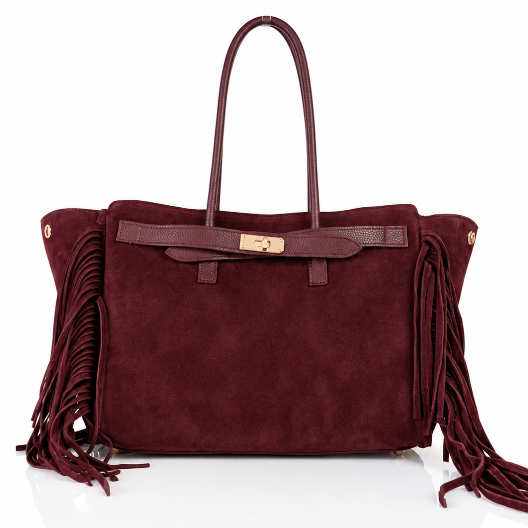 Bolso de mano CELINE de ante y piel auténtica - Borgoña