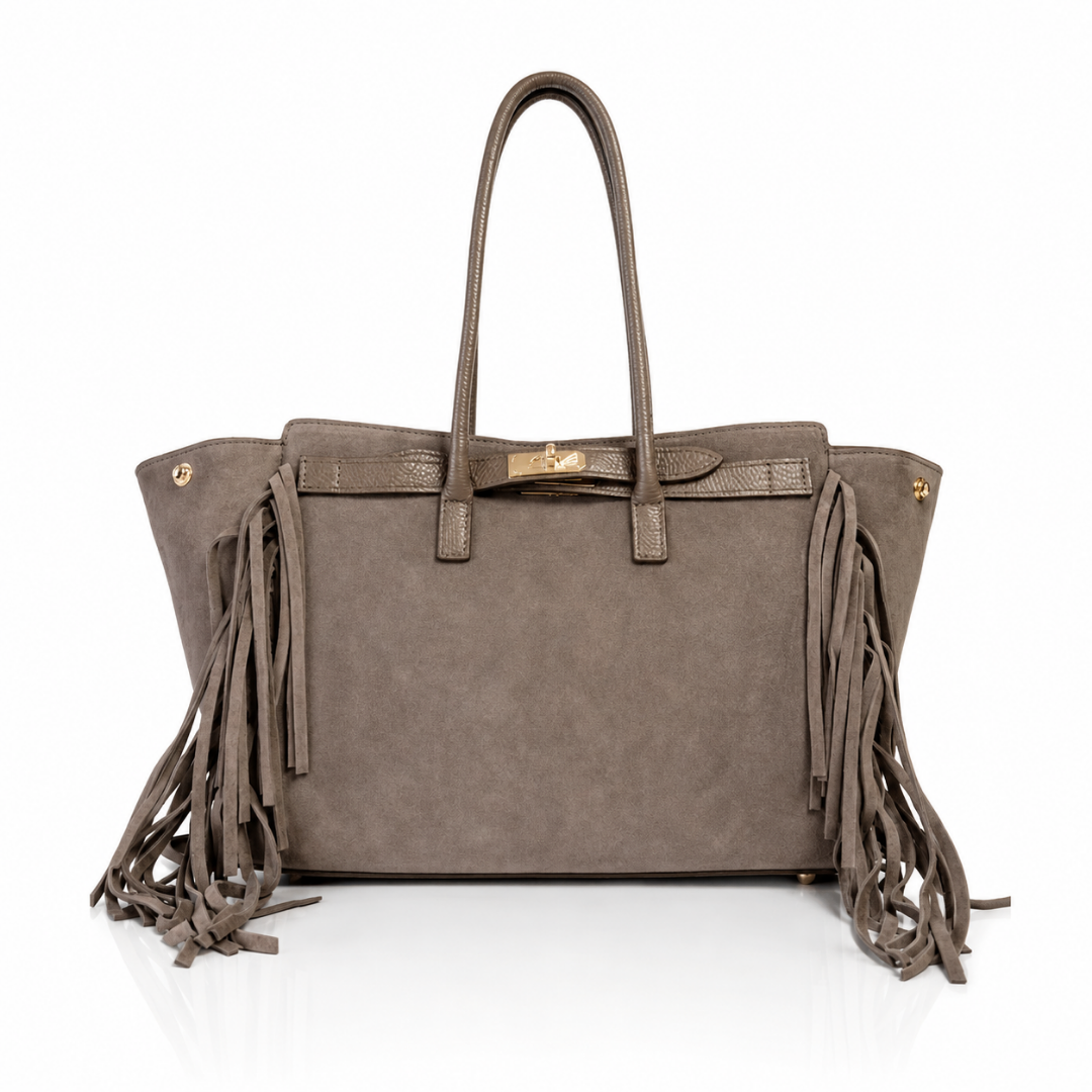 Borsa a Spalla VALE in Camoscio e Pelle Made in Italy - Taupe