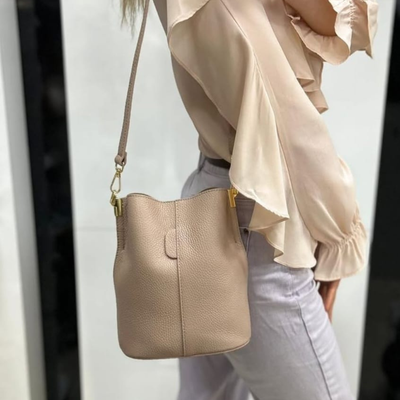 Genuine hammered leather bucket bag with shoulder strap - SP Style Boutique