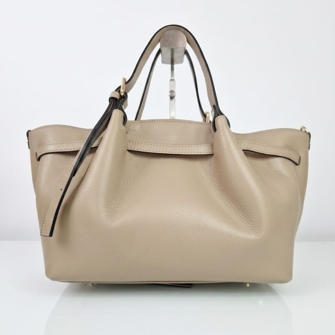 Borsa Tote a Spalla "Sandy" Vera Pelle Dollaro - Beige