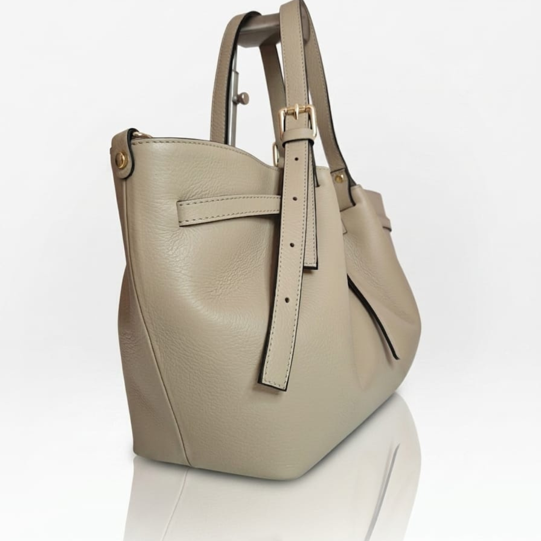 Borsa Tote a Spalla "Sandy" Vera Pelle Dollaro - Beige
