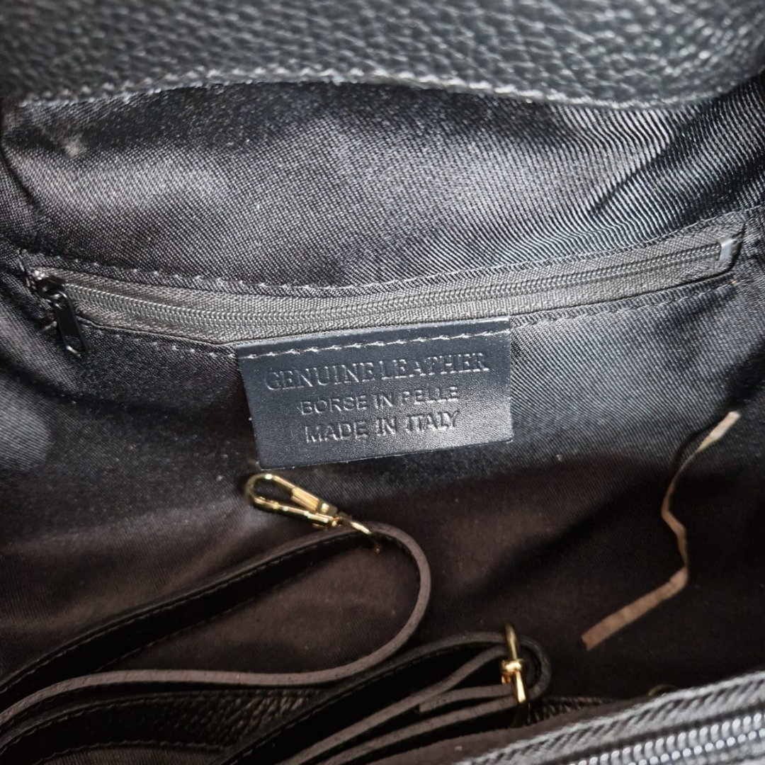 Borsa Tote a Spalla "Sandy" Vera Pelle Dollaro - Nera