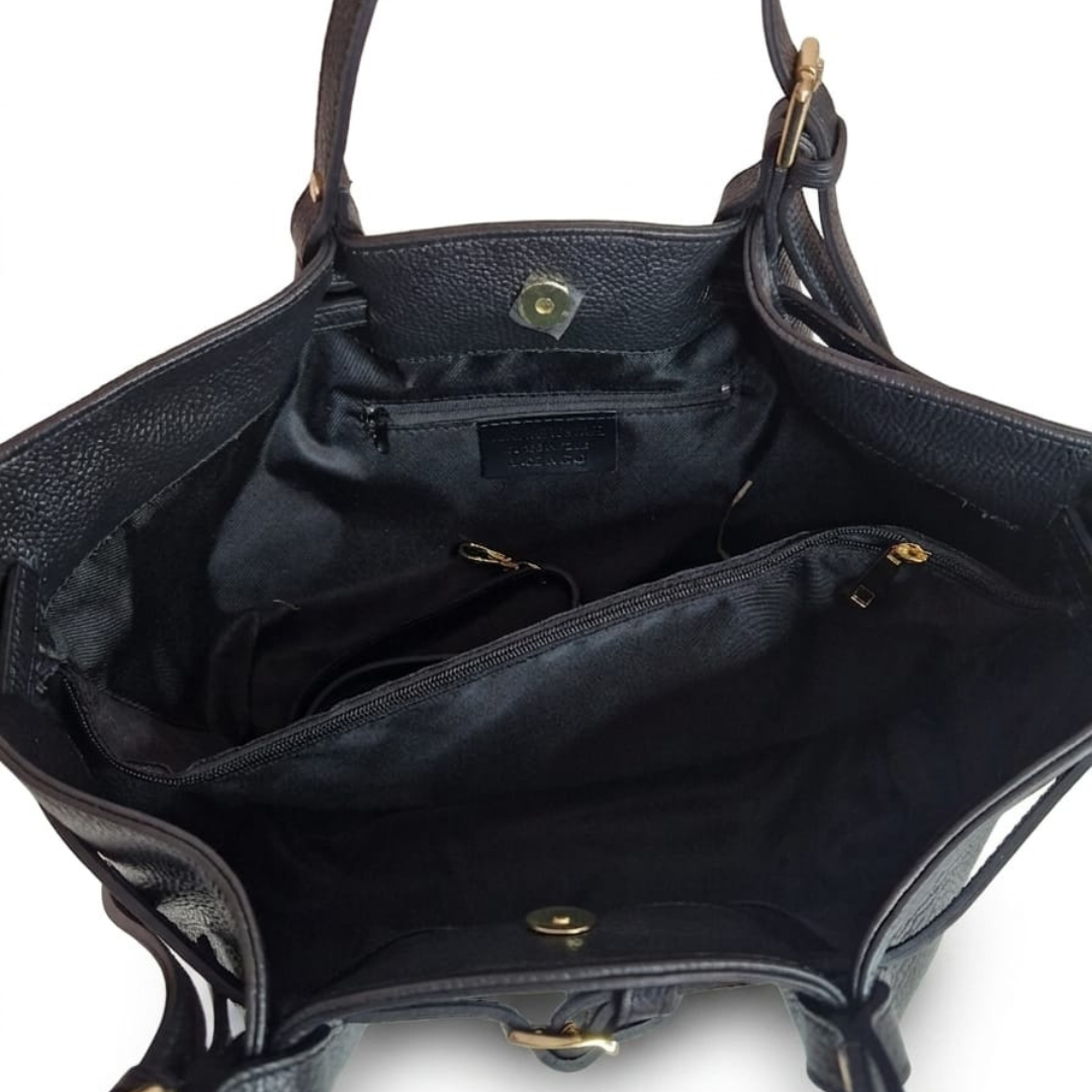 Borsa Tote a Spalla "Sandy" Vera Pelle Dollaro - Nera