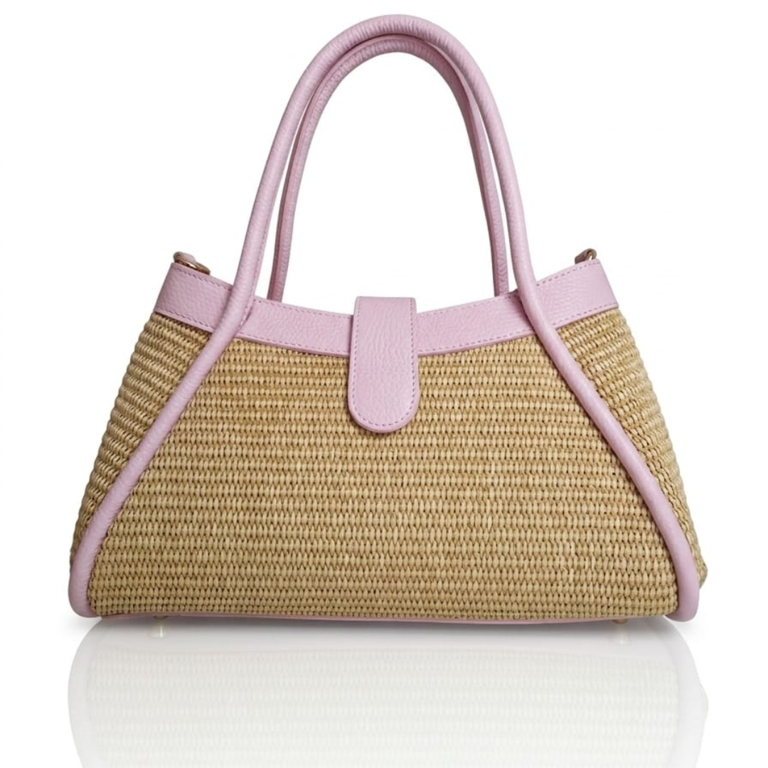 Borsa a Mano "Mini Naomi" in Rafia e Pelle Made in Italy - Rosa