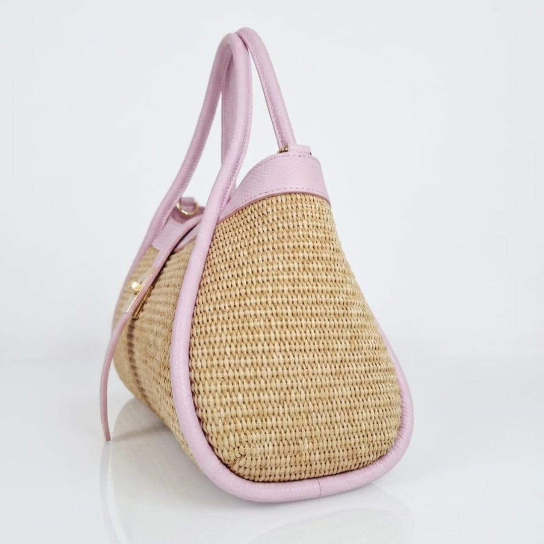 Borsa a Mano "Mini Naomi" in Rafia e Pelle Made in Italy - Rosa