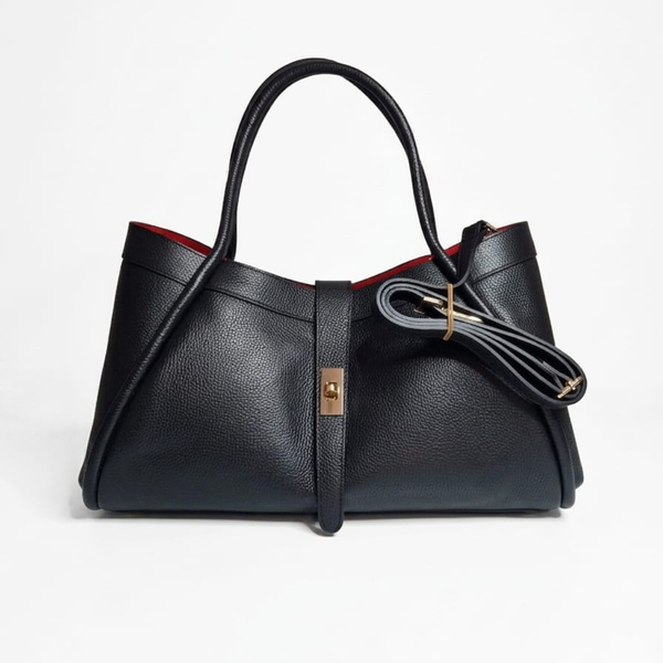 Borsa a mano e spalla NAOMI in vera pelle italiana nera — Made in Italy