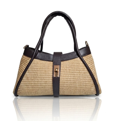 Bolso de mano "Mini Naomi" de rafia y piel Hecho en Italia - Azul
