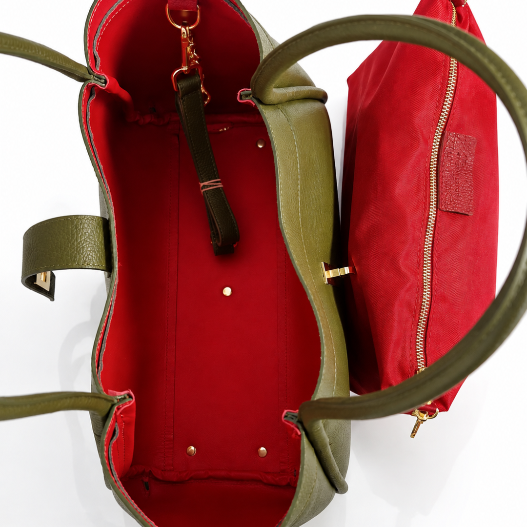 Borsa a mano e spalla NAOMI in vera pelle italiana verde — Made in Italy